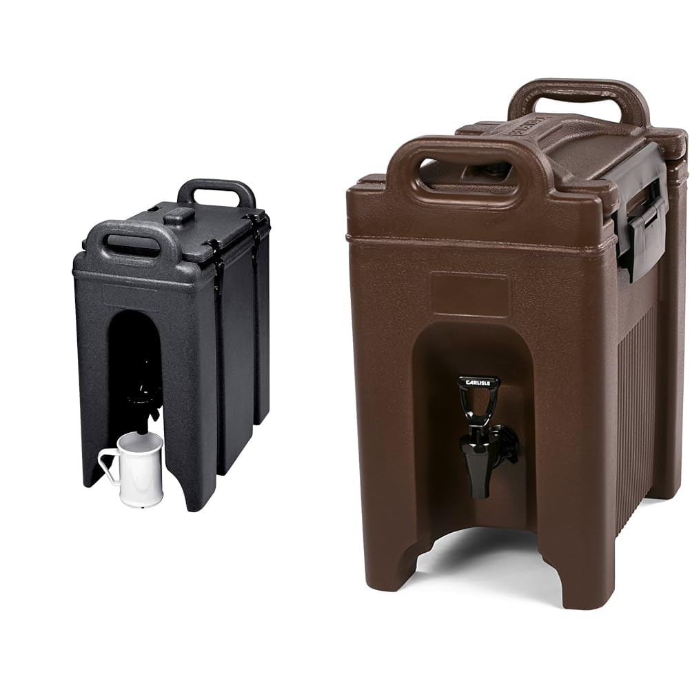 Cambro 2.5 Gal Black Beverage Camtainer and Carlisle 2.5 Gallon Brown Insulated Beverage Dispenser Bundle