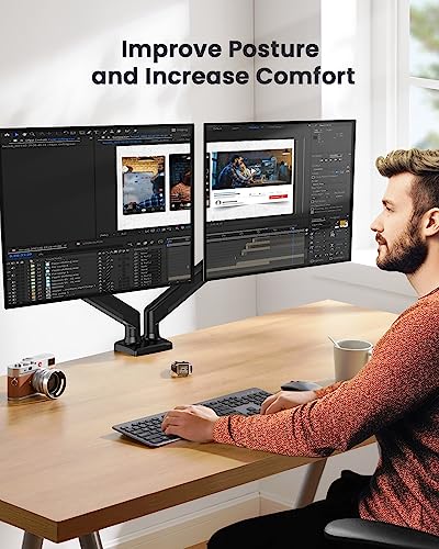 ErGear Dual Monitor Stand up to 33 inches Screen, Load-Bearing Max 22 lbs Each Arm, Adjustable Dual Monitor Mount, Sturdy Steel vesa Monitor Mount with Stable VESA 75x75 100x100mm - image 7