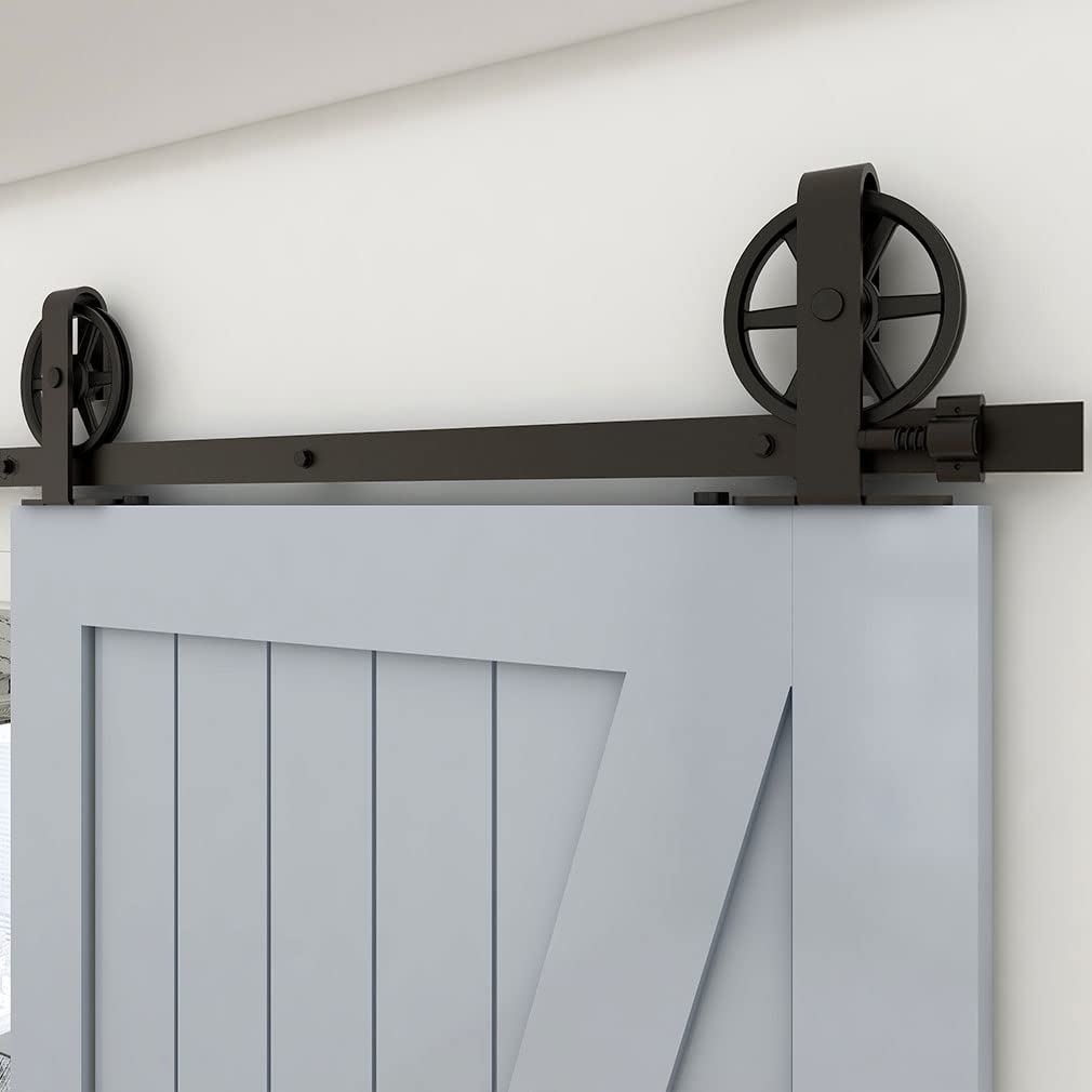 Herrajes Puertas Correderas Doble 325cm Rieles Kit Puerta Corredera Negro para 2 Puerta Corredera Madera 81cm Ancho, Pequeña Rueda T-forma — view 31