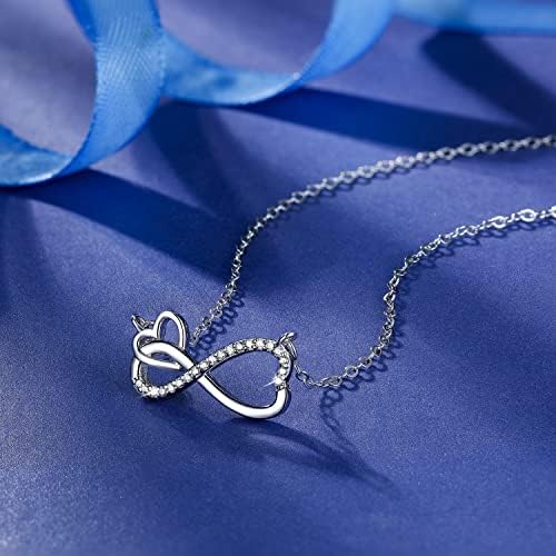 F.ZENI Infinity Necklace for Women 925 Sterling Silver Love Heart Necklace Cubic Zirconia Heart Pendant Ladies Necklace Anniversary Christmas Jewellery Gift for Her