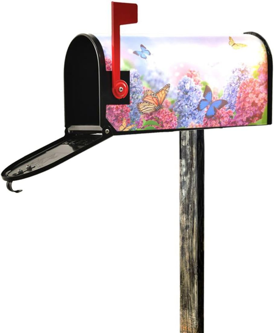 WOOR Spring Lilac Flower and Butterflies Magnetic Mailbox Cover MailWraps Garden Yard Home Decor for Outdoor Oversized-25.5" x20.8"