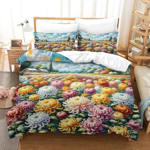 Parure de lit simple avec housse de couette chrysanthème imprimée 3D - 2