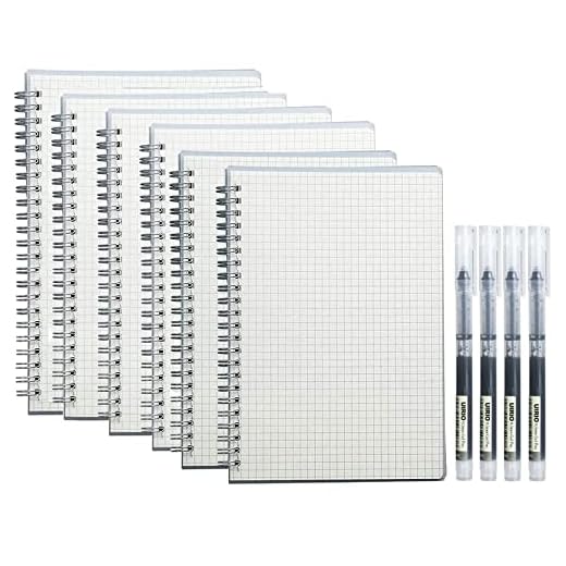 UIRIO Graph Paper Spiral Notebook - A5 Math Engineering Grid Journal 5.5x8 inch - Quad Ruled Clear Hardcover for Composition, Math, School, Work (6)
