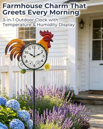 Verdosphire Rooster Outdoor Clock with Thermometer & Hygrometer — view 2