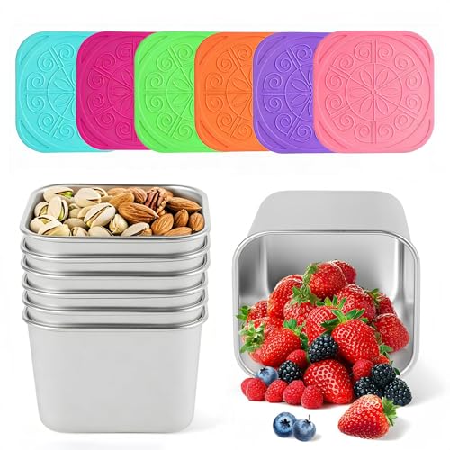 6 Pack Stainless Steel Snack Containers,Leak Proof Stainless Steel Containers with Lid,Suitable for Picnics Schools, Salad Dressing Containers Lunch Boxes