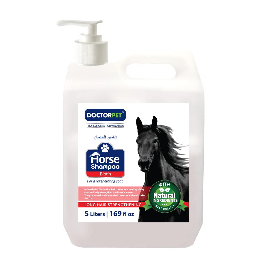 Doctor Pet Horse Shampoo Biotin 5 Liters – Enriched with Grape Seed Oil,Biotin, Almond Oil & Vitamin E, Deep Cleaning, Nourishing Formula for Healthy Coat & Mane