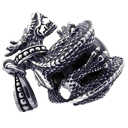 Collier dragon noir en acier inoxydable pour homme style biker
