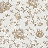 Nuxovilar Peel and Stick Vinyl Floor Tiles, 12x12 Inch Beige Floral Vine Pattern, Self-Adhesive Flooring (10 Pcs)