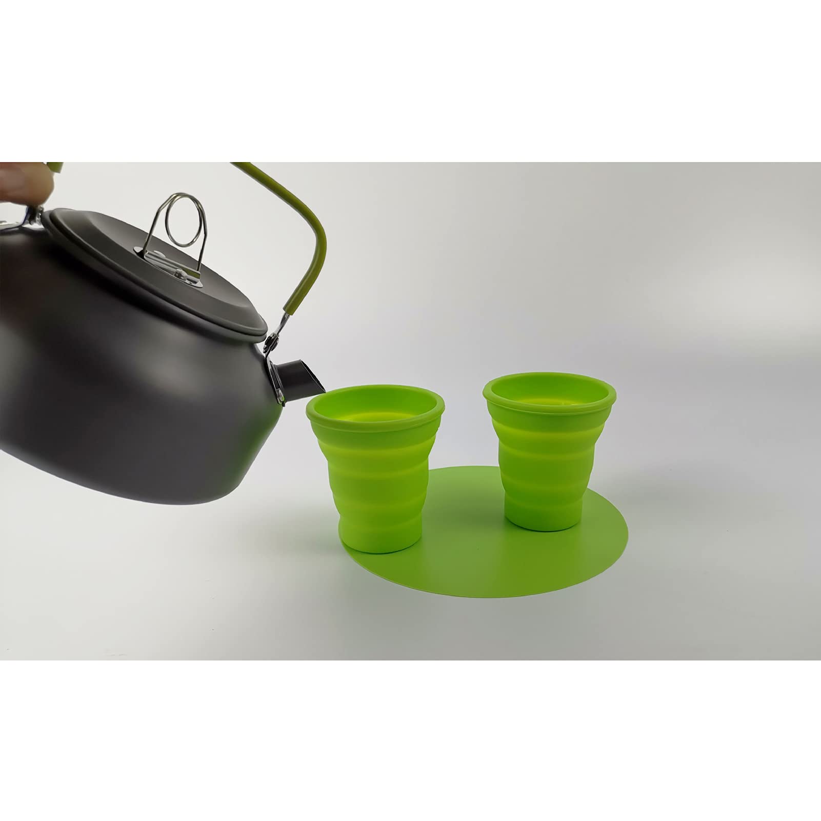 Camping Conjunto Aluminio Camping Kit Utensilios De Cocina para 2-3 Personas, Pan Parrilla Al Aire Libre Portátil Hervidor De Estufa para Picnic Trekking Y Senderism Green-One Size