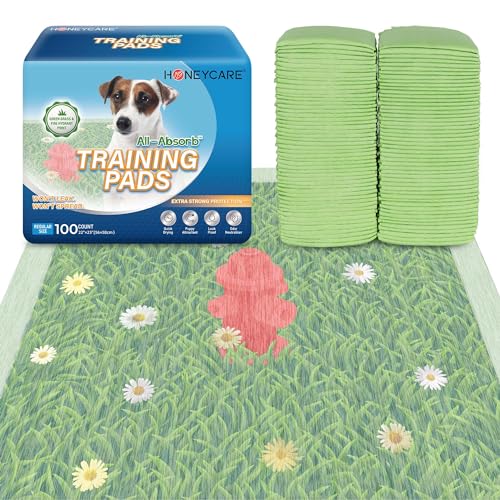 HONEY CARE Dog Training Pads with Grassfield & Fire Hydrant Printing丨Eliminating Urine Odor Puppy Pads 丨 Premium Dog Pee Pads (100 Count, 22x23 in