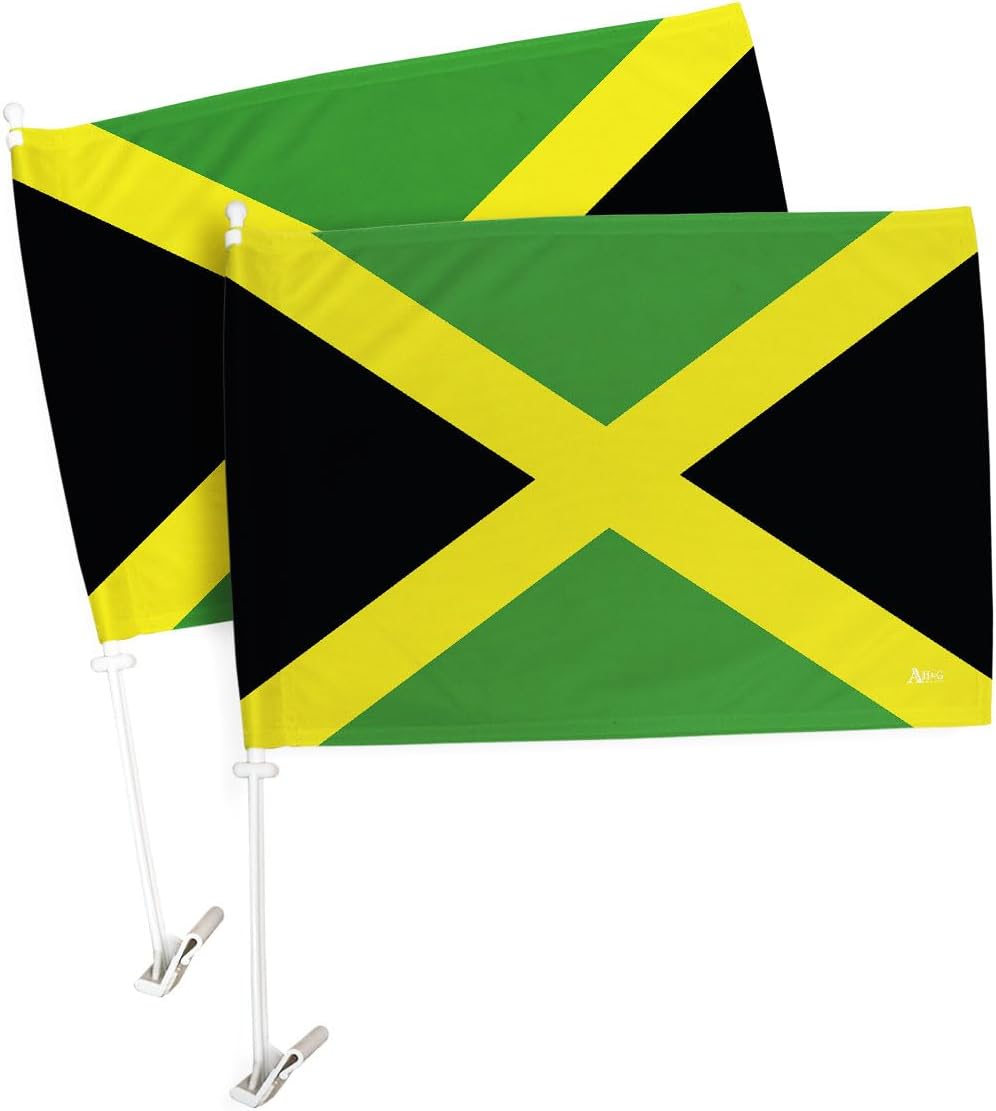 Breeze Decor Copa America 2024 Jamaica Car Flag 2 PCS Pack Bandera Para Carros De Jamaican Window Clip Sports Fan Gifts World Cup Football Poster Pole Mount League, Patriotic Decorations Made in USA