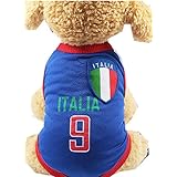 ペット服Ｔシャツドッグウェア犬服猫服可愛いオシャレワールドカップ犬用サッカー運動シャツ通気性メッシュ涼やか小中型犬服パジャマベスト人気スポーツ服ペット用品上着犬用コスチューム脱毛保護お散歩お出かけウェアに（イタリアL）