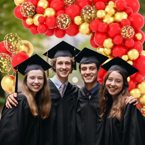 Image of Red Gold Balloon Arch Garland Kit - 121PCS Red and Metallic Gold Balloon Confettie Balloons Valentines Balloons for Birthday Wedding Anniversary Graduation Christmas Party Decorations