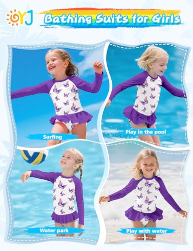 Image of Girls Swimsuit Rash Guard Set Long Sleeve Swimwear UPF 50 Swim Shirts SPF Two Peice Bating Suits Toddler Kid Teen 2T-12Y