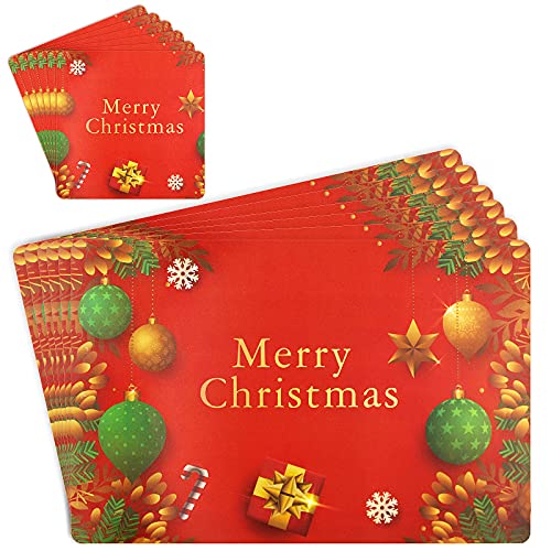 Pulchram Weihnachten Tischsets und Untersetzer 6er Set, Abwaschbar Tischset Perfekt für Party Geburtstag Hotel Abwischbare Tischsets 42 x 28 cm (Rot4) Cover