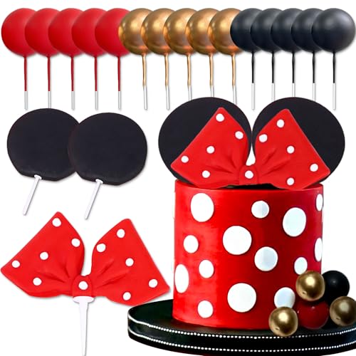 Roaring Good Time dessus de gâteau souris décorations de gâteau avec oreilles rouges et nœuds pour l'anniversaire d'une fille fournitures de fête pour la...
