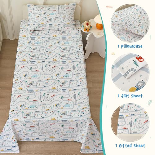 Bedmoon Boys Twin Sheets, Kids Car Truck Bed Sheet Set With Non-Slip Fitted Sheet thumb #2