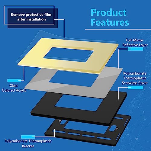 Image of LIDER Decorator Wall Plate, Impact Resistant, Plexiglass, Reflective Finish, Modern Upgrade, Screwless Light Switch /Outlet Cover, Mid-Size 1-Gang 4.88 inch x 3.11 inch, Acrylic, Mirror Glass Gold, 1-Pack
