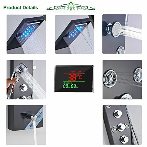 Panel de Ducha LED con Cascada, Sistema de Torre con Chorros de Masaje Corporal y Columna para Bañera miniatura 6