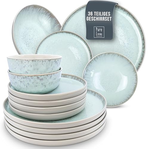 Juego de Vajilla de Steingut Ibiza para 12 Personas - 36 Piezas, Set de Vajilla para Lavavajillas y Microondas - Moderno Juego de Platos - Servicio de Pure Living en beige claro