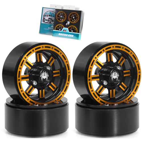 1.9 Beadlock Wheels(4pcs) 1.9 Wheels 55mm*26mm for Axial SCX10 UTB10 TRX4 TRX6 Redcat Gen7 Gen8 VS4-10 1/10 RC Crawler Car (Golden)