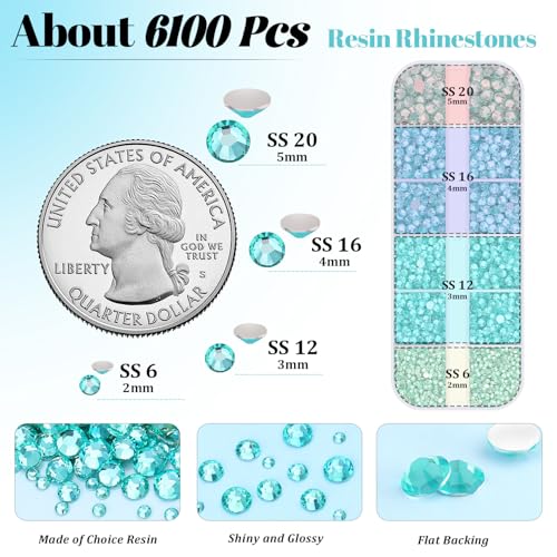 Image of 6100Pcs Resin Rhinestones for Crafting with 2Pcs 10ml B7000 Jewelry Glue, 1 Box Flatback Crystals Diamond (Aquamarine) for Bedazzling Crafts DIY Nail Art,Non Hotfix Gems for Clothing Shoes Tumblers