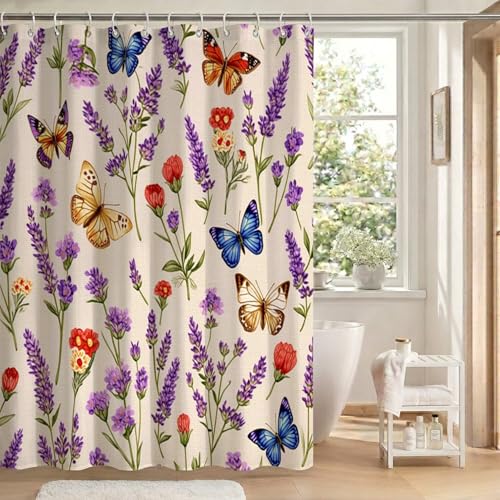 Rideau de douche anti-adhérence en tissu polyester imperméable avec ourlet lesté