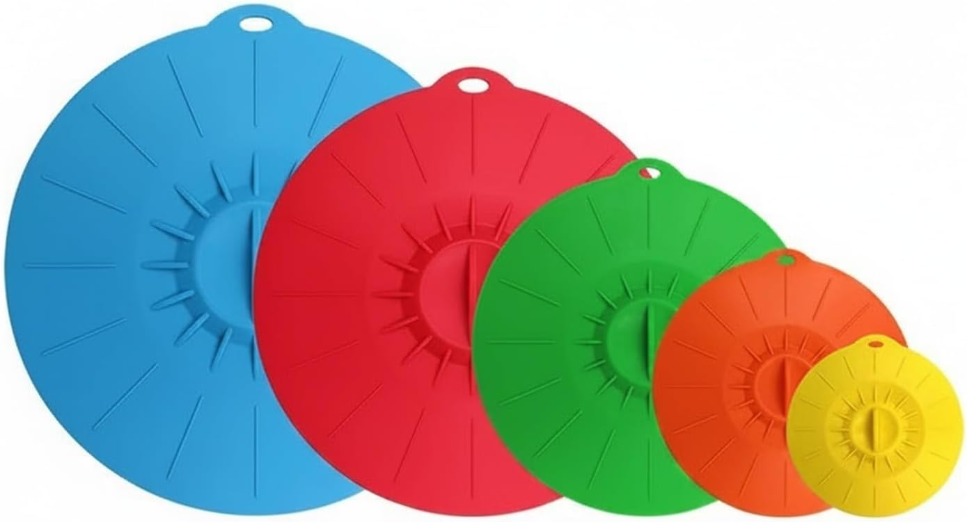 Reusable Silicone Stretch Lids - 5 Pack Flexible Food Storage Covers for Bowls, Cups & Leftovers