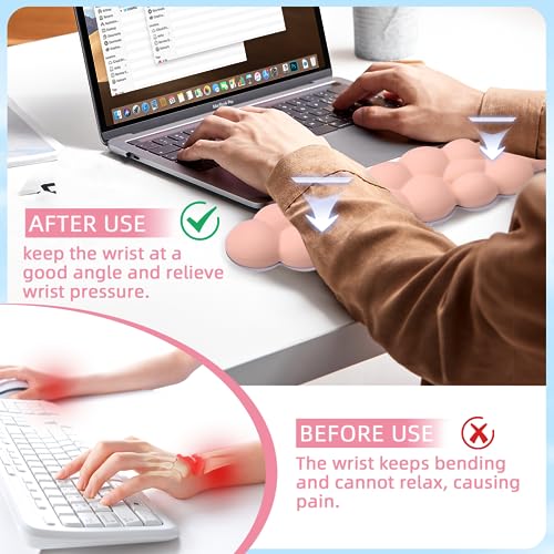 Image of Cloud Wrist Rest for Computer Keyboard, PU Leather Cloud Palm Rest Keyboard, Cute Wrist Pad for Keyboard, Wrist Support for Keyboard, Desk Accessories Keyboard Arm Rests for Wrists, (Pink)