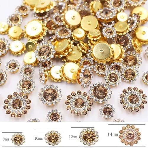 100pcs Crystals Glass Sew on Rhinestones with Gold Claw Mixed 8mm 10mm 12mm 14mm Sunflower for Sewing Headband, Jewelry Crafts, Clothes, Shoes, Belt (08 Crystal Yellow) - 1