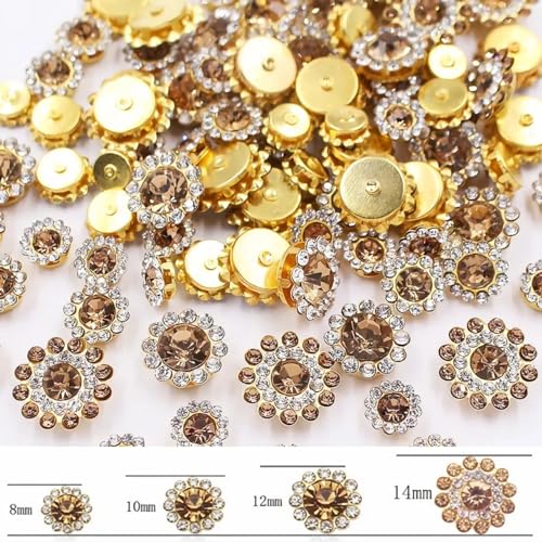 100pcs Crystals Glass Sew on Rhinestones with Gold Claw Mixed 8mm 10mm 12mm 14mm Sunflower for Sewing Headband, Jewelry Crafts, Clothes, Shoes, Belt (08 Crystal Yellow)