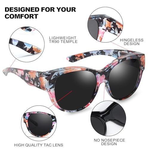 Trysee® Polarized Fit Over Sunglasses for Women, Trendy Oversized Wear Over Glasses Shades UV400 Protection TS57794
