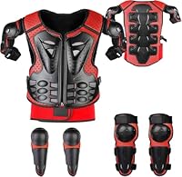 Fansport 5 Stück Motorrad Schutz Jacke,Kinder Motorrad rüstung mit Knieschoner Ellbogenschoner Brustpanzer Racing,für Outdoor Sport - 4/6/8/10/12/14 Jahre (Rot)