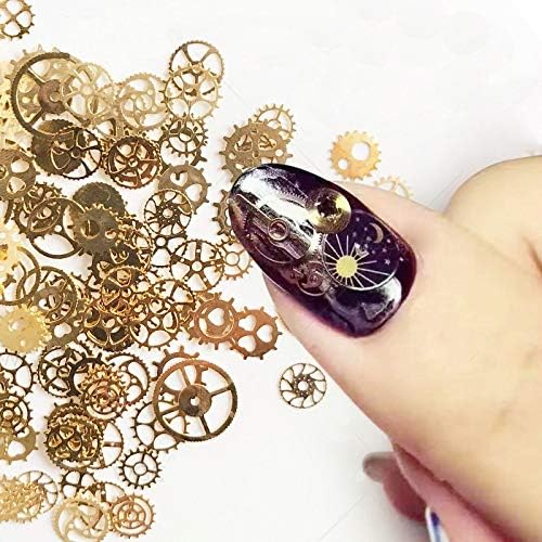 1 Jar Ultra-Thin Punk Style Studs 3D Nail Art Decorations Time Wheel DIY Nail Supplies Gold Steam Machine Gear app 150pcs - (Color: Mix by Random)