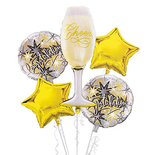 Image of Rozi Decoration Cheers & Congratulations Theme Foil Balloon Set with Champagne Glass and Star Shape Balloons for Party Decoration, Anniversary, Achievement Celebration - 5 Pieces