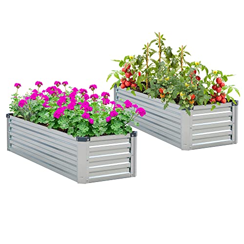 HANPIU Raised Garden Bed 2 Pack Galvanized Raised Garden Beds Outdoor for Vegetables Herbs Gardening Flowers Bed Raised Planter Box - Metal Raised Garden Bed Kit Small - 4x1.5x1ft HANPIU Raised Garden Bed 2 Pack Galvanized Raised Garden Beds Outdoor for Vegetables Herbs Gardening Flowers Bed Raised Planter Box - Metal Raised Garden Bed Kit Small - 4x1.5x1ft