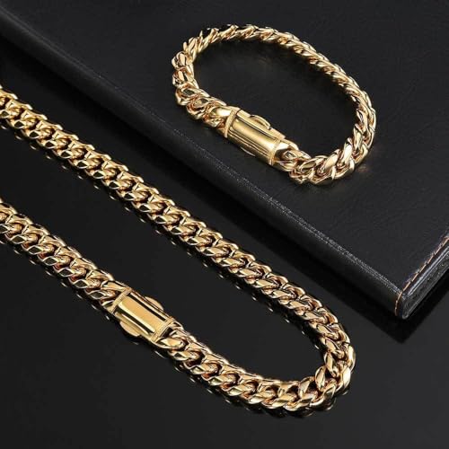 18K pure gold bracelet, hip-hop Miami pure Cuban chain, men's cool bracelet, men's and women's fashionable jewelry birthday gift box packaging4