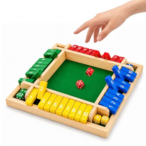 Winzwon Shut The Box Game, Wooden Family Board Game for 2-4 Players