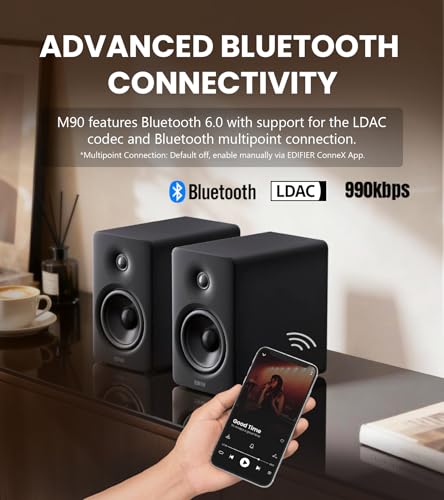 Image of Edifier M90 Computer Speakers, 100W RMS Desktop Speakers, Hi-Res Audio, LDAC,Bluetooth 6.0 Compact Speaker, HDMI eARC /Optical /USB-C /AUX Input, SUB Out Powered Speakers, Remote Control for TV /PC-Black