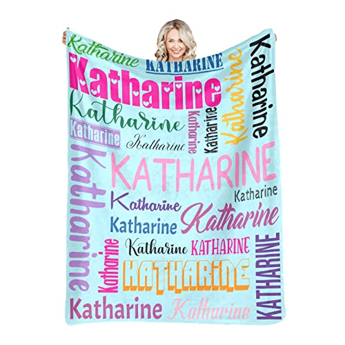 Personalized Blanket for Kids Adults Personalized Name Blanket Custom Blanket with Name Personalized Gifts for Christmas Birthday Valentines Day Mothers Fathers Day (Light Blue&Colorful, 30"x40")