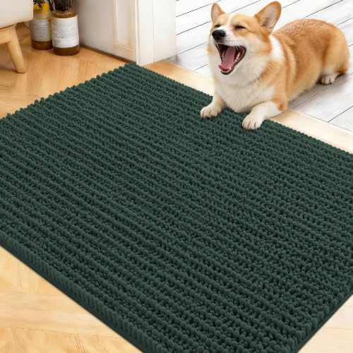Image of OLANLY Dog Door Mat for Muddy Paws 40x32, Ultra-Absorbent Chenille Mud Mat