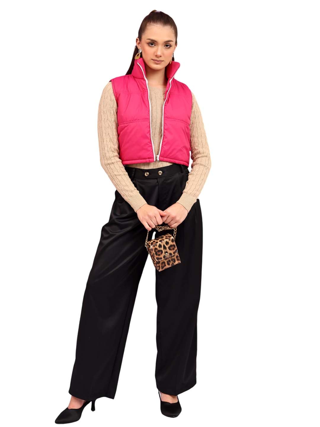 kotty Women's Multicolor Puffer Sleeveless High Neck Printed Zipper Jacket-picture-40