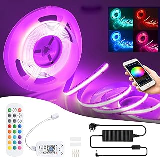 WiFi 5M RGB COB LED Strip with Power Supply,Flexible LED Strip 810 LED/M Dimmable Strip Light, 12V APP/Remote Control Timing Music Sync Compatible with Alexa/Google Home