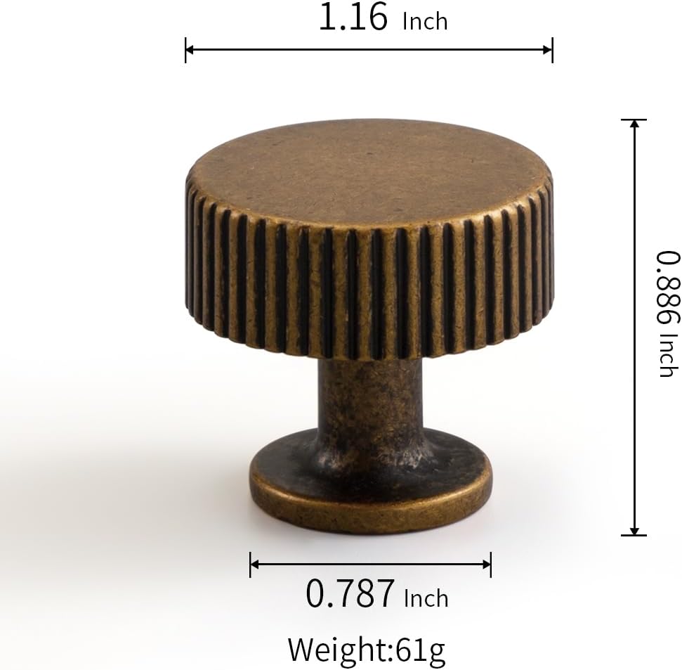 YAGU 6 Pack Round Antique Brass Kitchen Cabinet Knobs 1-1/5 Inch Dresser Drawer Knob Aged Bronze Furniture Hardware Vintage Brass Pulls for Closet Cupboard Wardrobe
