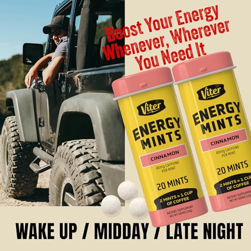Image of Viter Energy Caffeine Mints (120 Pieces) - 40mg Caffeine, Sugar Free, Vegan, B Vitamins Complex, Energy Supplement Caffeine Pills (Cinnamon, 6 Pack)