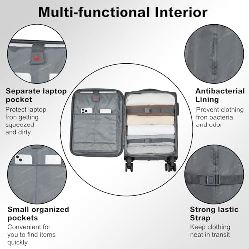 Kono 20 Inch Softside Carry On Luggage Airline Approved 20 Inch Spinner Wheels Lightweight Waterproof Suitcase with TSA Lock for Business Travel の商品画像 5