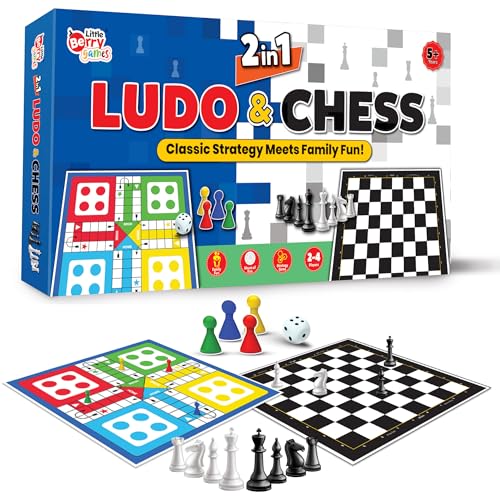 2 in 1 Ludo and Chess Board Game Set for Kids (Junior Size) | 11”...