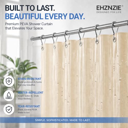 Image of EHZNZIE Beige Shower Curtain Liner 72x72, PEVA Waterproof Bath Curtain, No Chemical Smell, 3 Weighted Magnets, Durable with Rustproof Metal Grommets