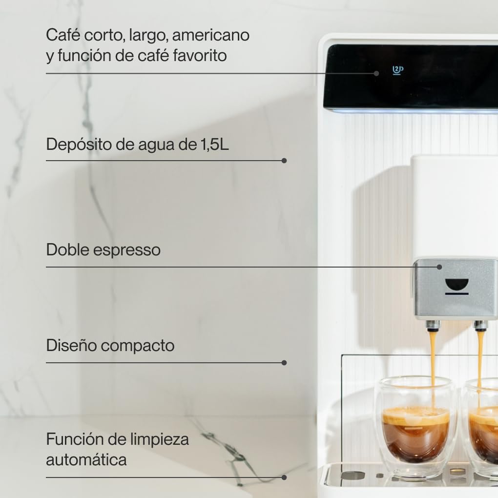 Incapto Aura Caffettiera Superautomatica | 19 Bar | Doppio Pulsante Espresso | Caffettiera a grana compatta e design elegante | Macinino regolabile | Pulizia automatica | Ricette multiple (bianco)