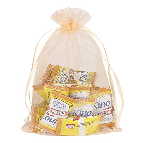 Image of HRX Package 100pcs Blush Peach Organza Bags, 4 x 6 inch Mesh Jewelry Drawstring Bag Small Gift Pouches for Wedding Candy Party Favor
